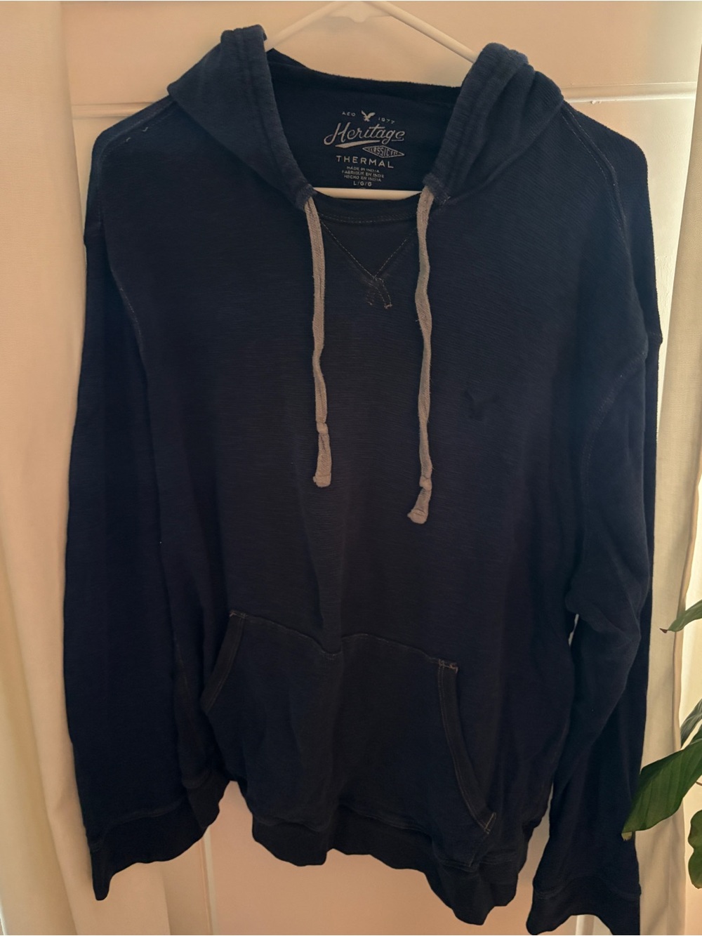 American Eagle Outfitters Blue Pullover Hooded Thermal Size L
